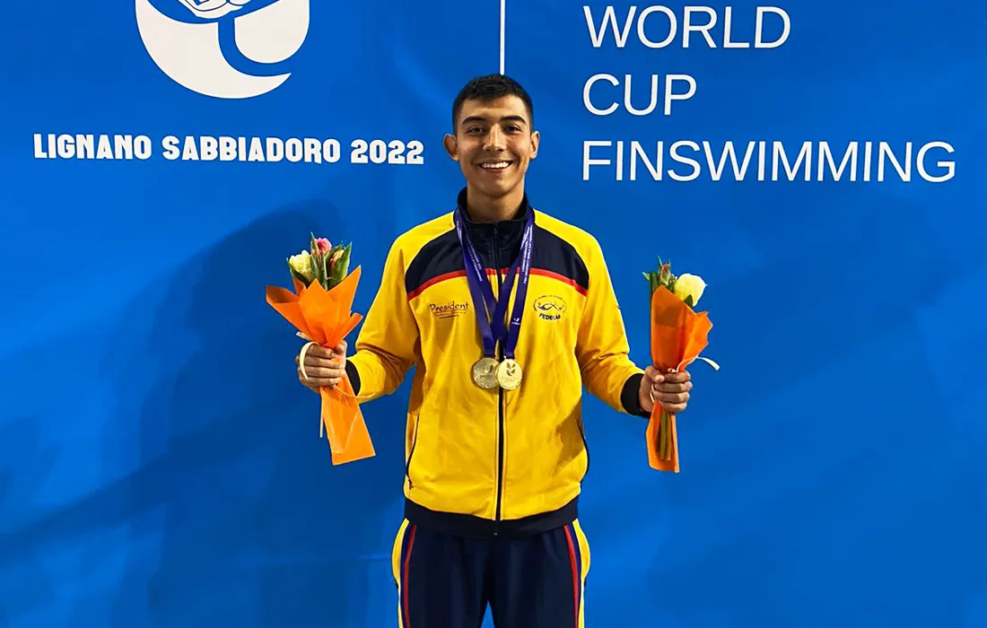 Juan Sebastián Giraldo, el estudiante de Ingeniería Civil que ganó tres medalles de oro en el University World Cup Finswimming, en Italia.